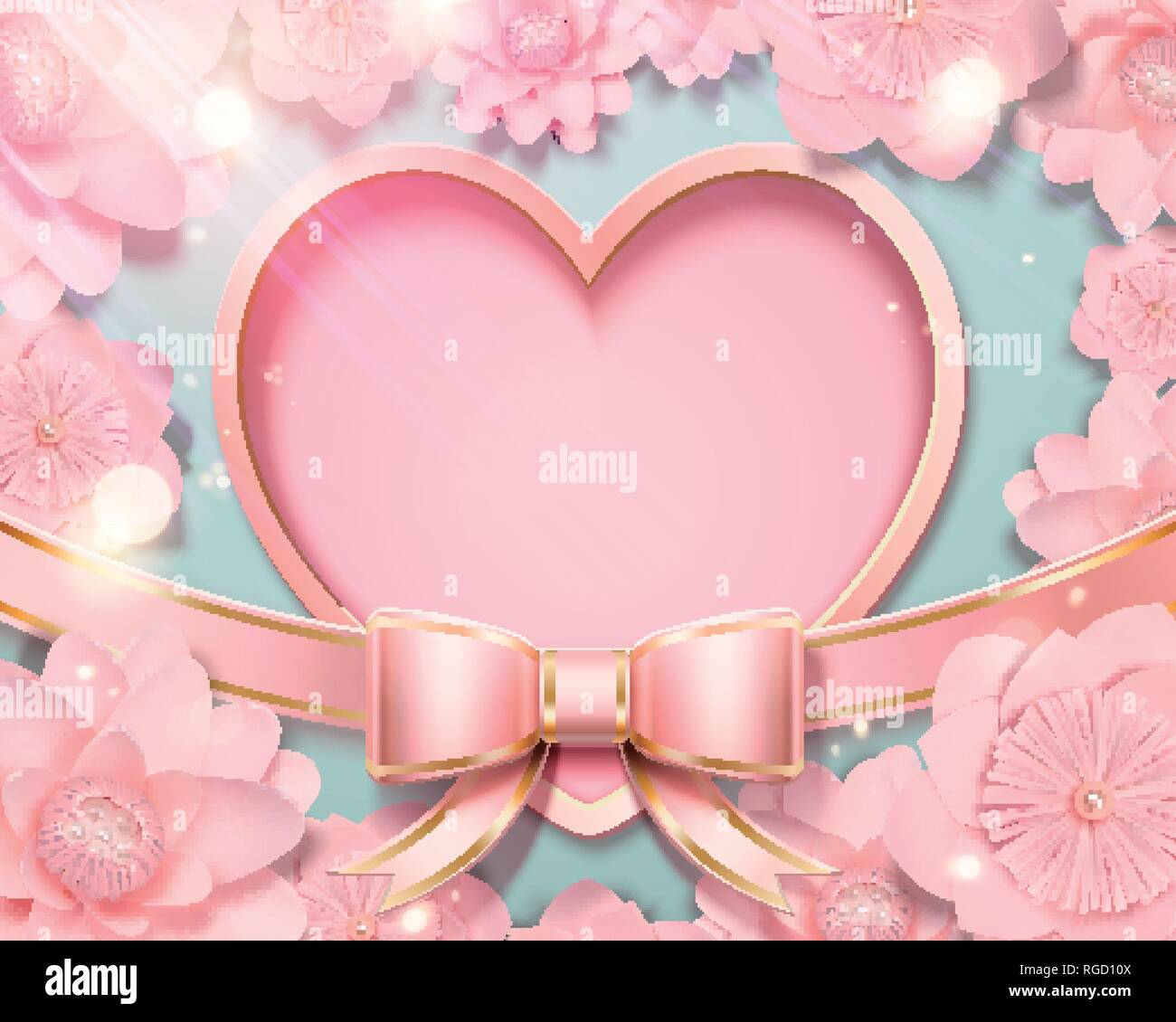 Valentine's day card template with paper heart shape and flowers ...