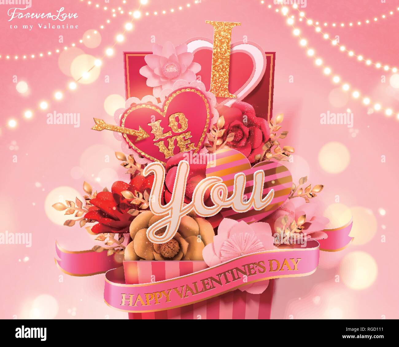 Happy valentine's day gift box full of paper flowers and heart shaped ...