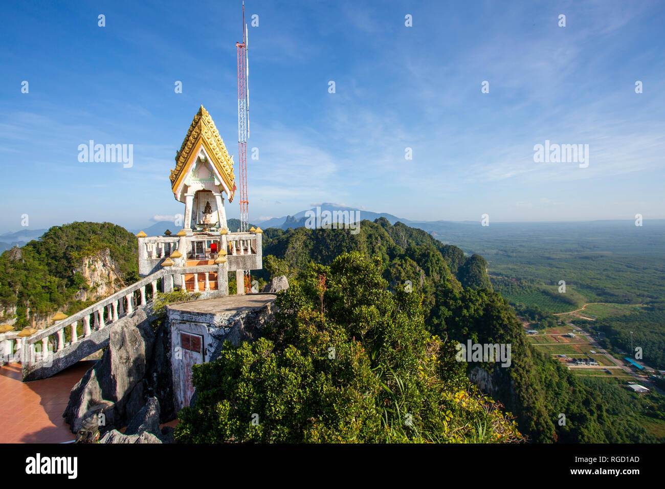The Tiger Cave Temple or Wat Tham Suea is a Buddhist temple near Krabi Town in Krabi, Thailand. A sacred site, it is known for the tiger paw prints in Stock Photo