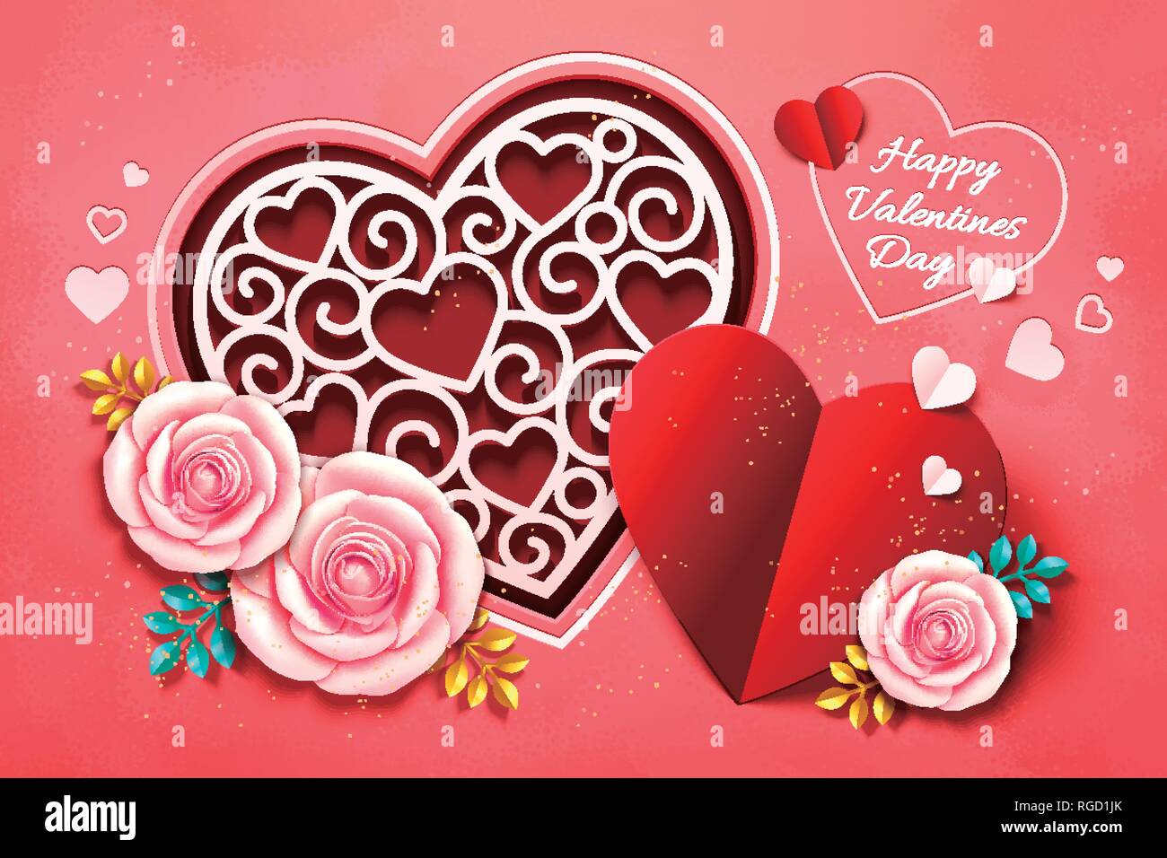 Happy Valentine S Day Design With Heart Shaped Decorations And