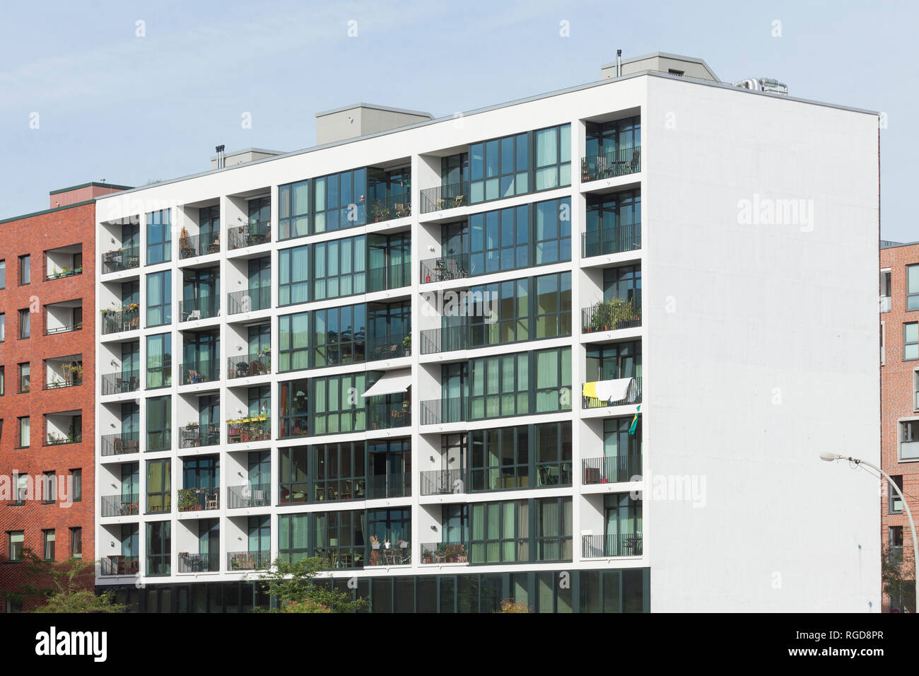 Modern residential building in Hafencity, Hamburg, Germany, Europe I Modernes Wohngebäude in der Hafencity, Hamburg, Deutschland, Europa Stock Photo