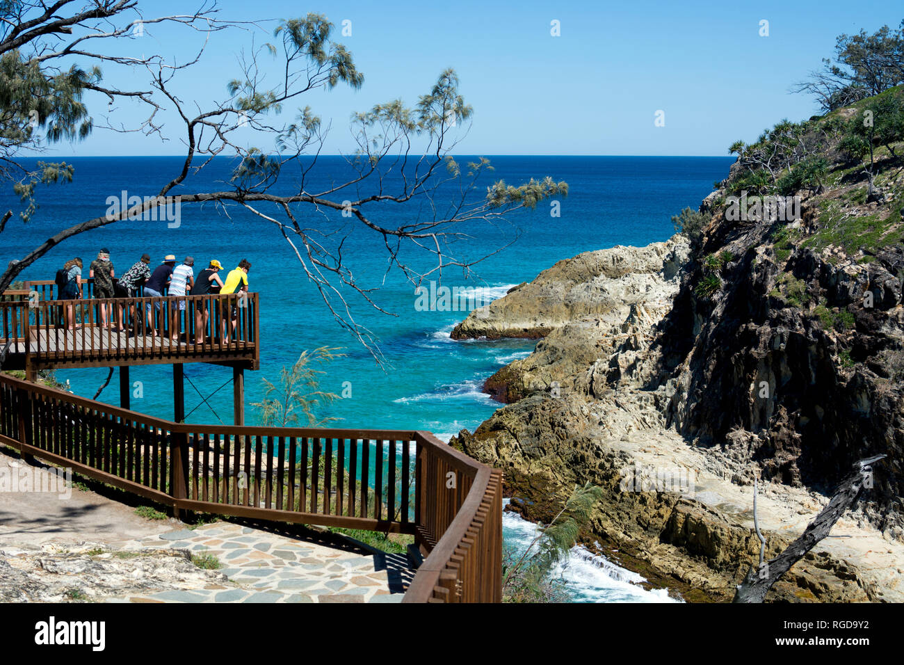 People at a viewpoint at North Walk, Point Lookout, North Stradbroke Island, Queensland