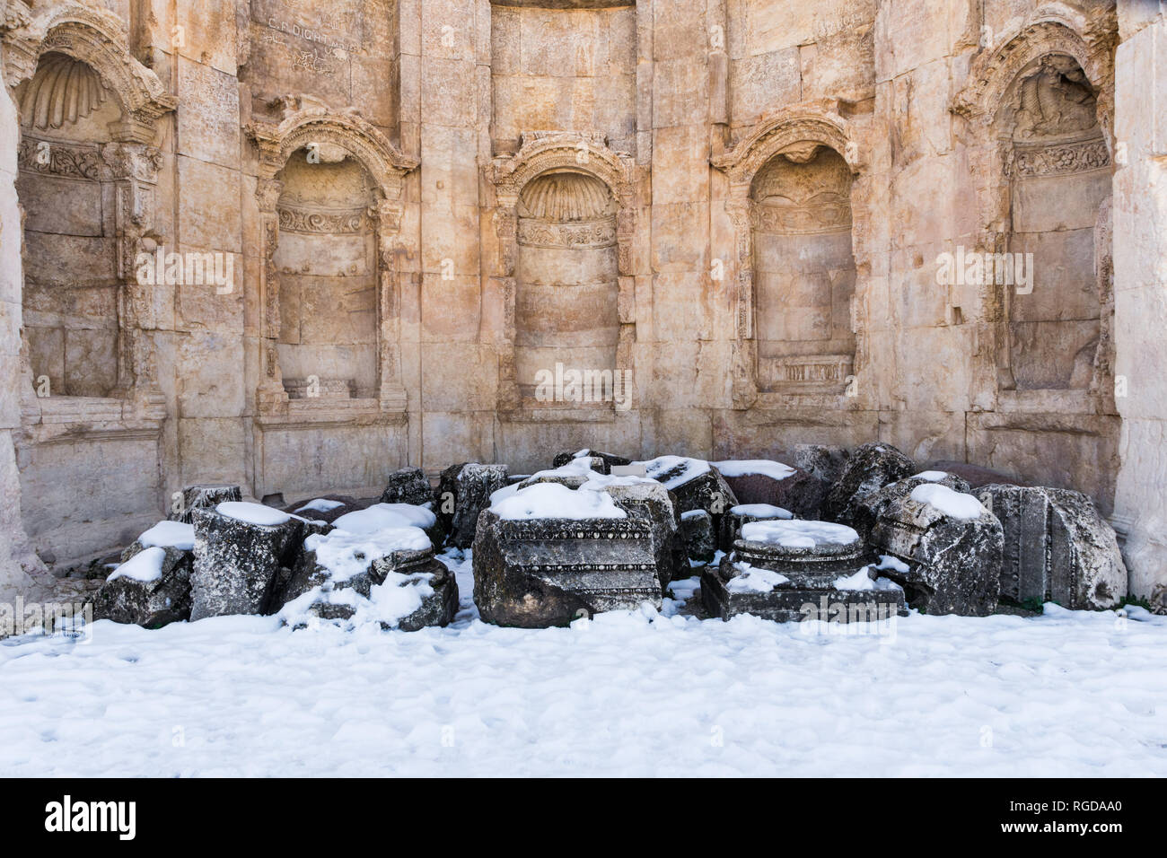 South portico at the Great Court, Heliopolis Roman ruins, Baalbek, Lebanon Stock Photo