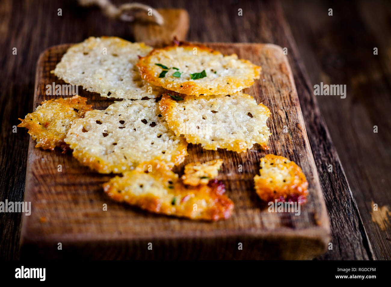 Homemade parmesan crisps Stock Photo