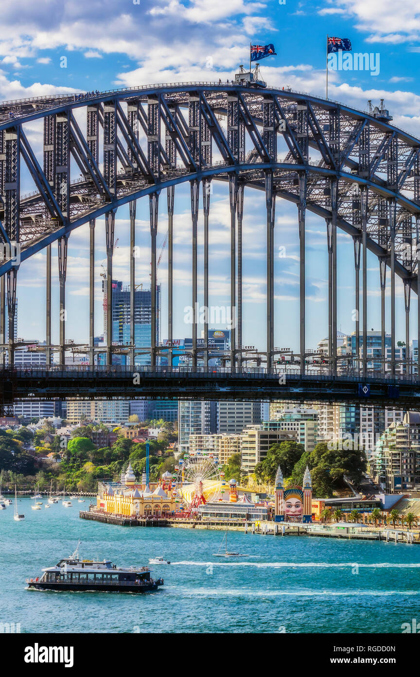 Australia, New South Wales, Sydney, Harbour Bridge and Coney Island, Luna Park Stock Photo