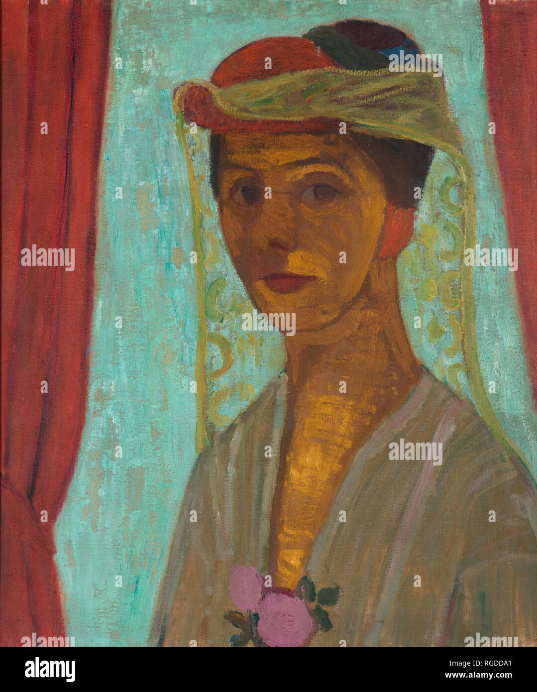 Selbstbildnis mit Hut und Schleier / Self-portrait with hat and veil. Date/Period: Ca. 1906-1907. Painting. Oil on canvas. Height: 89.6 cm (35.2 in); Width: 79.8 cm (31.4 in). Author: Paula Modersohn-Becker. MODERSOHN-BECKER, PAULA. Stock Photo