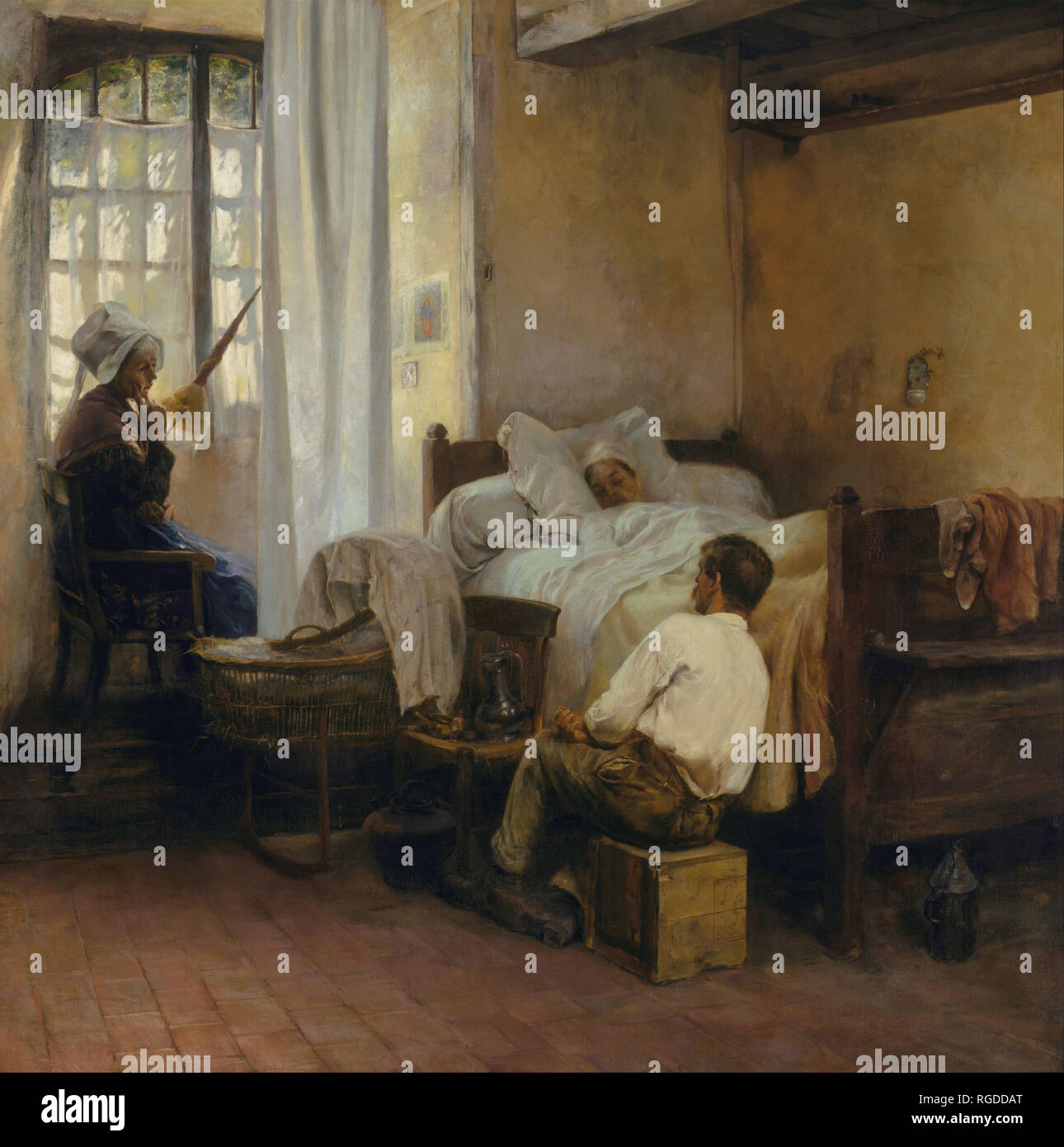 The first born. Date/Period: 1883. Painting. Oil on canvas. Height: 1,675 mm (65.94 in); Width: 1,675 mm (65.94 in). Author: GASTON LA TOUCHE. Stock Photo