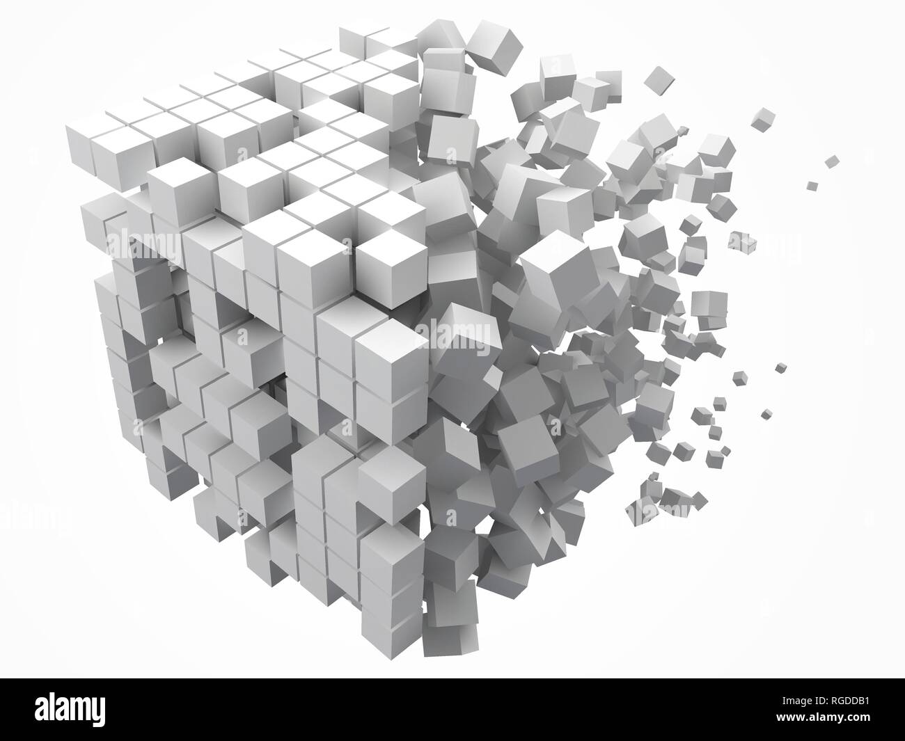 big cubic data block. made with smaller white cubes. 3d pixel style vector illustration. Stock Vector