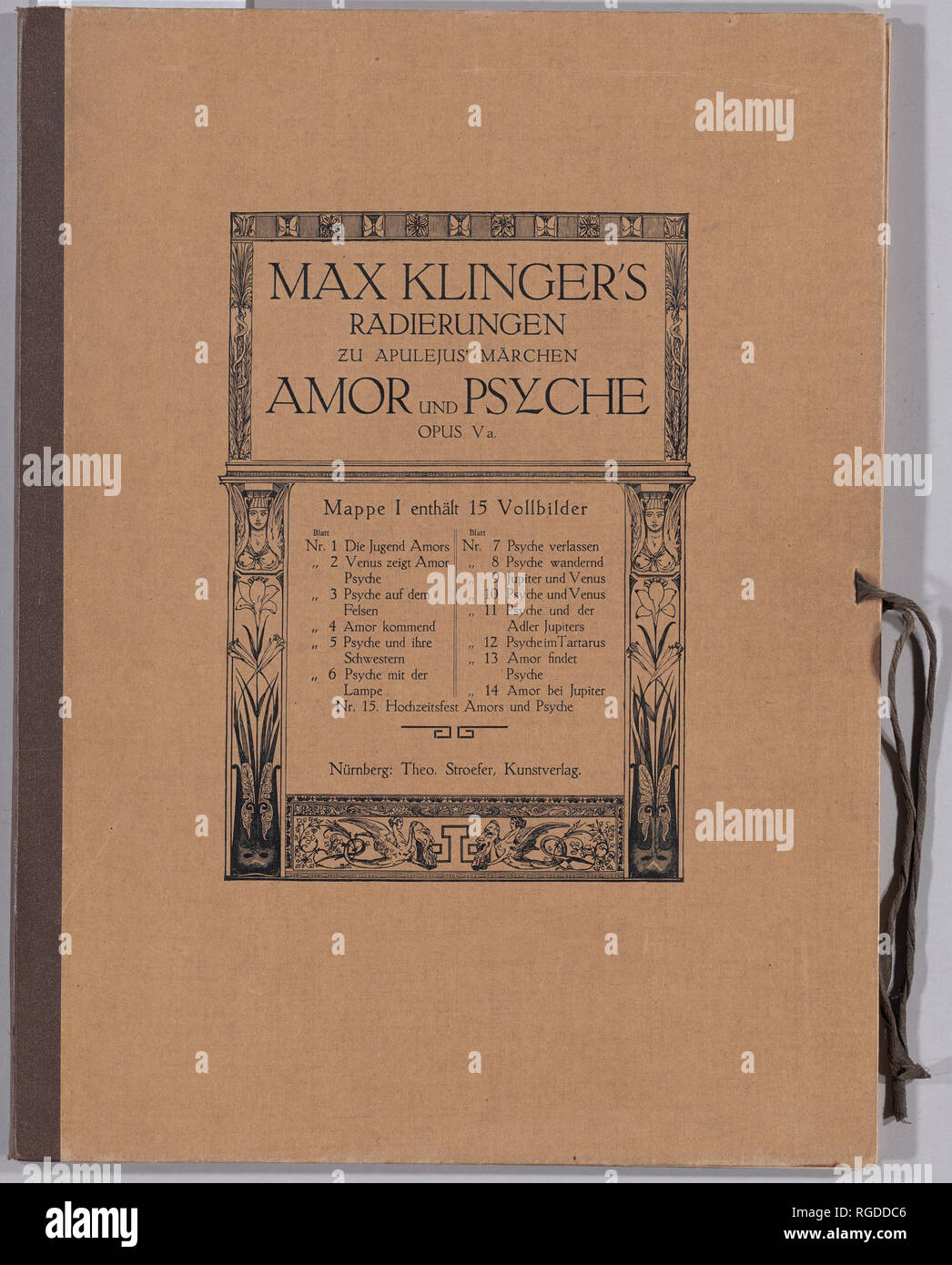 Amor und Psyche [Opus Va]. Dated: 1880, this edition printed 1893/1907. Dimensions: overall: 42.7 × 32 × 1 cm (16 13/16 × 12 5/8 × 3/8 in.)  plate: 36.3 × 27.3 cm (14 5/16 × 10 3/4 in.)  sheet: 42.5 × 31.3 cm (16 3/4 × 12 5/16 in.). Medium: portfolio with 15 sheets of etchings, some with aquatint and roulette on wove paper. Museum: National Gallery of Art, Washington DC. Author: Max Klinger. Stock Photo