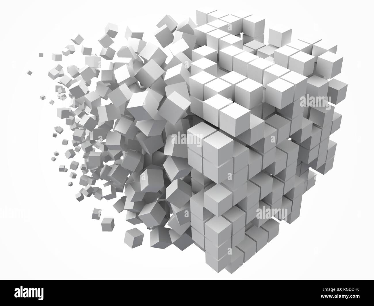 big cubic data block. made with smaller white cubes. 3d pixel style vector illustration. Stock Vector