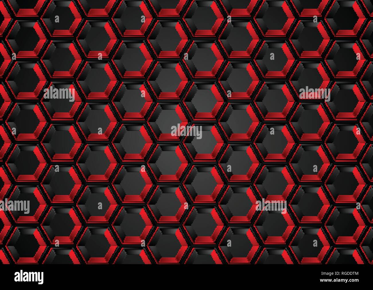 Black and red hexagons abstract tech texture background. Vector design