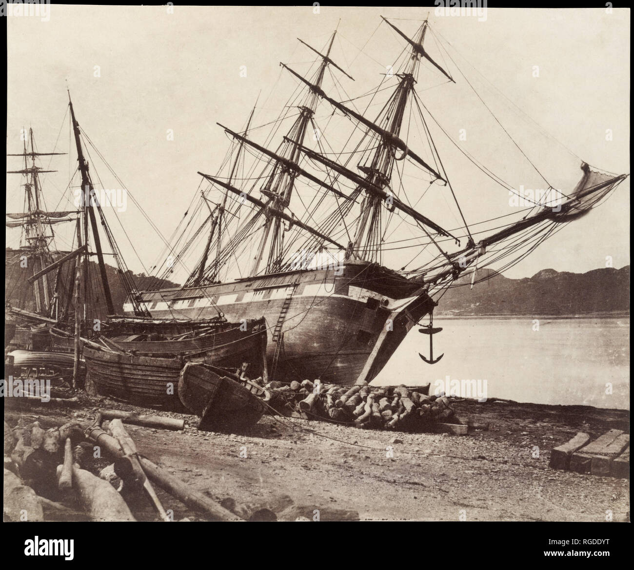 American Barque 'Jane Tudor,' Conway Bay. Artist: David Johnson (British). Dimensions: 21.9 x 26.7 cm (8 5/8 x 10 1/2 in.). Date: ca. 1855.  Little is known about Johnson, and no other picture by him has been identified.  He was listed as a 'Photographic Artist' in the directory of the industrial city of Blackburn, Lancashire, during the mid-1850s, suggesting that he ran a professional studio.  Whether or not this photograph was made for a commercial purpose, it is clearly an application of the still-new medium to a traditional subject of art, and Johnson showed it as such at the 1856 exhibiti Stock Photo