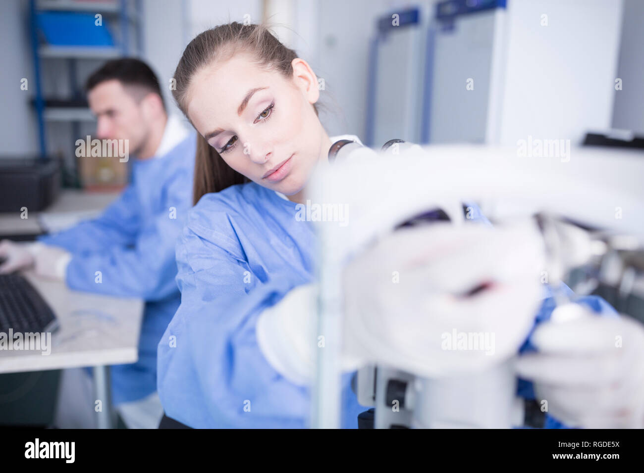 Lab technician working in lab Stock Photo