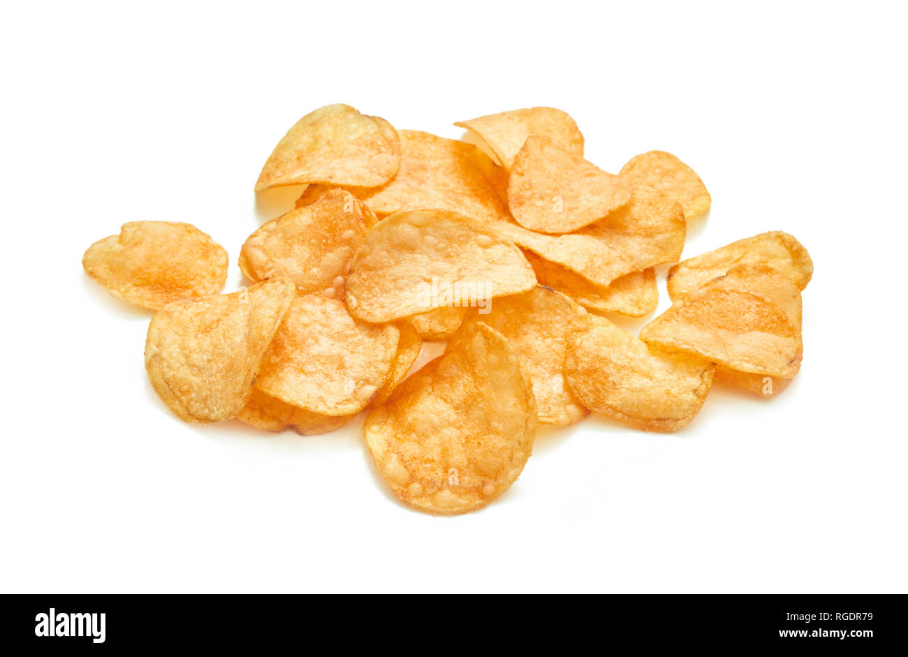 heap of potato chips isolated on white background Stock Photo
