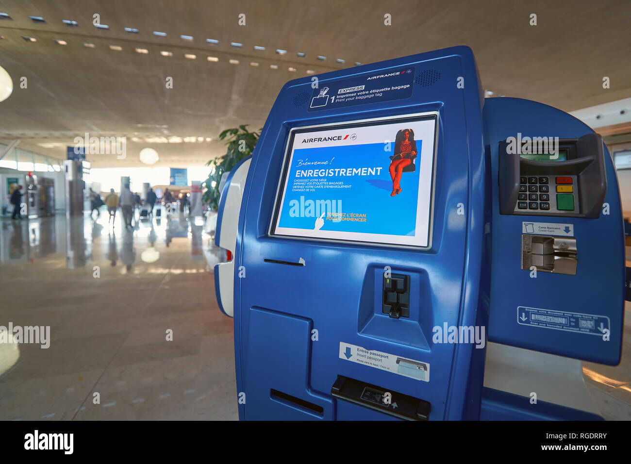 PARIS, FRANCE - CIRCA SEPTEMBER, 2014: inside Charles de Gaulle Airport. The airport is the largest international airport in France. Stock Photo
