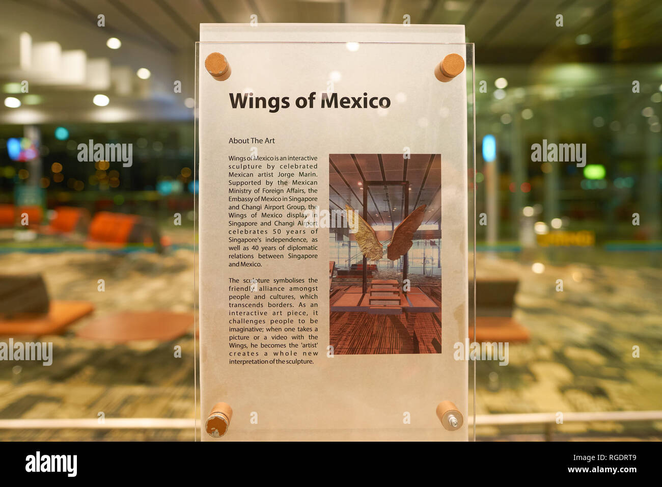 Singapore Circa August 2016 Close Up Shot Of Wings Of Mexico Sign At Singapore Changi Airport Stock Photo Alamy