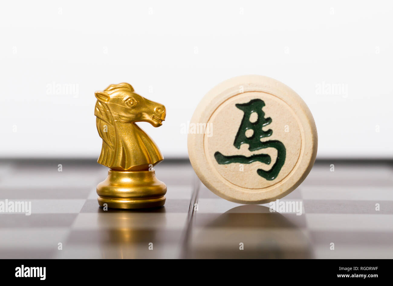 The game between Chinese chess and chess Stock Photo Alamy