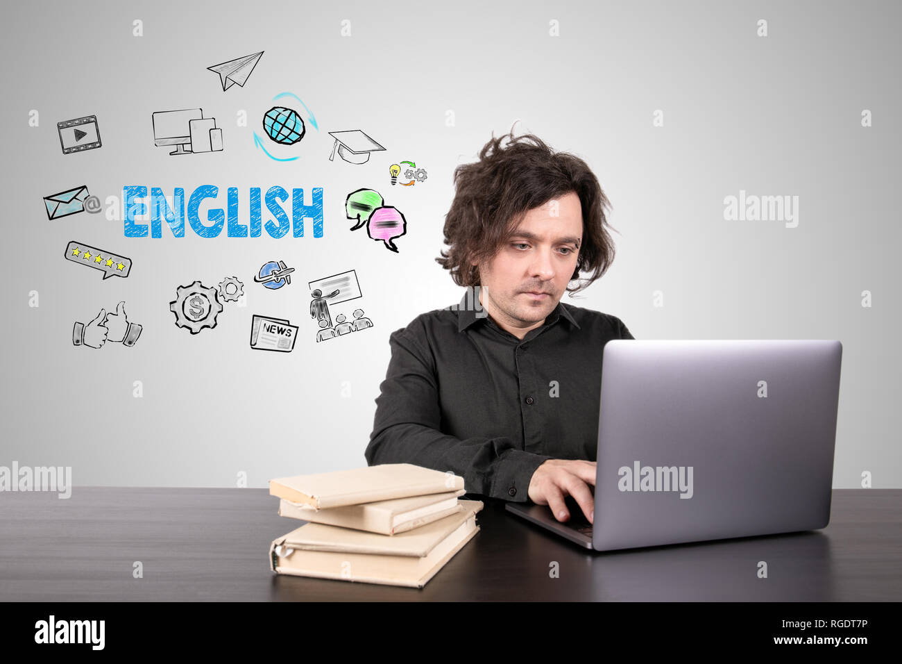 English, knowledge and learning online concept Stock Photo Alamy
