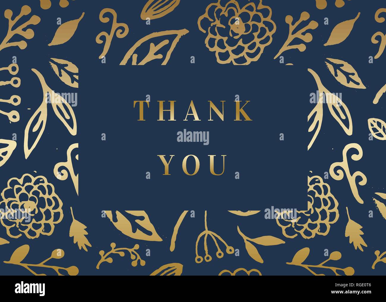 Thank you card template with golden florals on dark blue background and  sample text layout. Vector greeting card, wedding invitation, brochure  design Stock Vector Image & Art - Alamy