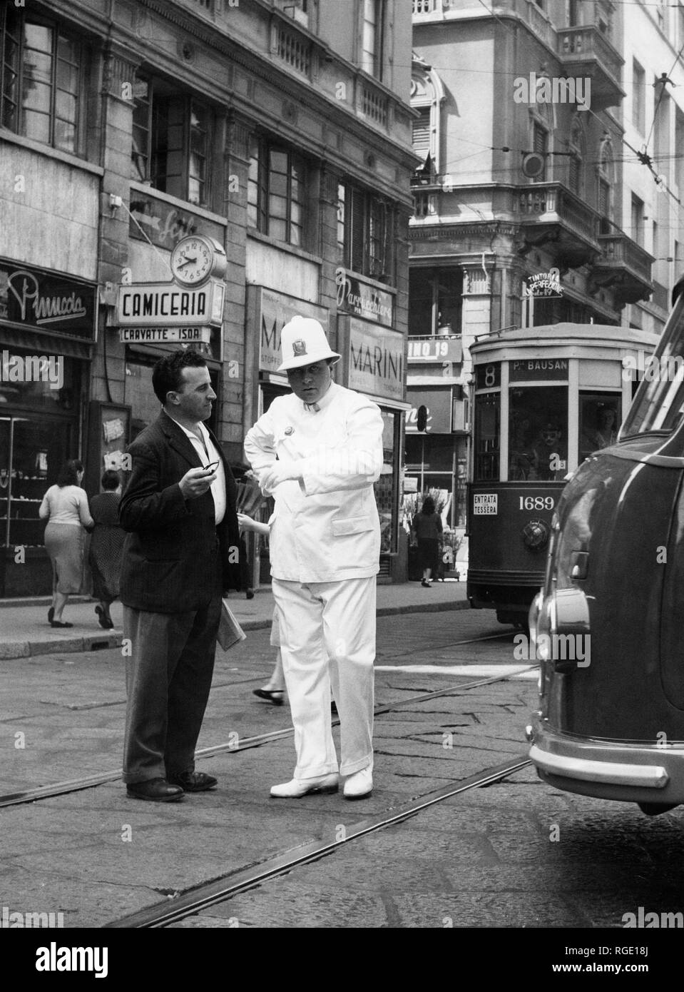 traffic policeman, milan, 1954 Stock Photo