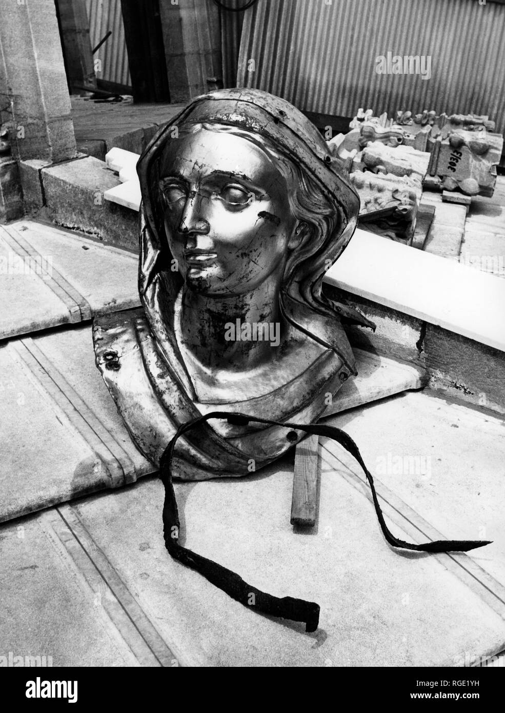 the heand of the madonnina of Milan Cathedral during the restoration, 1967 Stock Photo