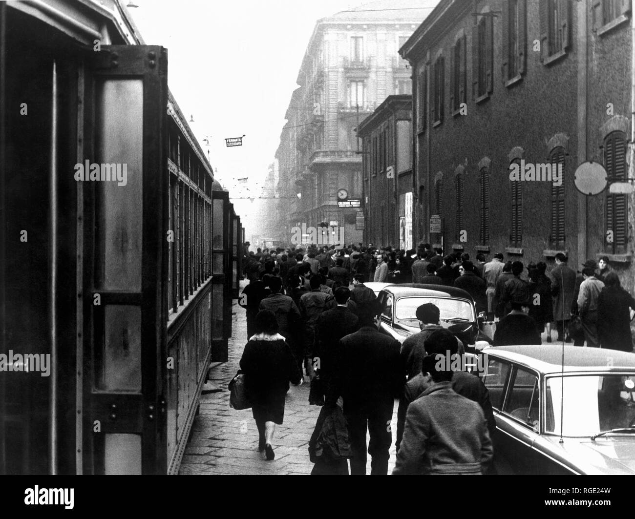 milan, workers in via farini, 1963 Stock Photo