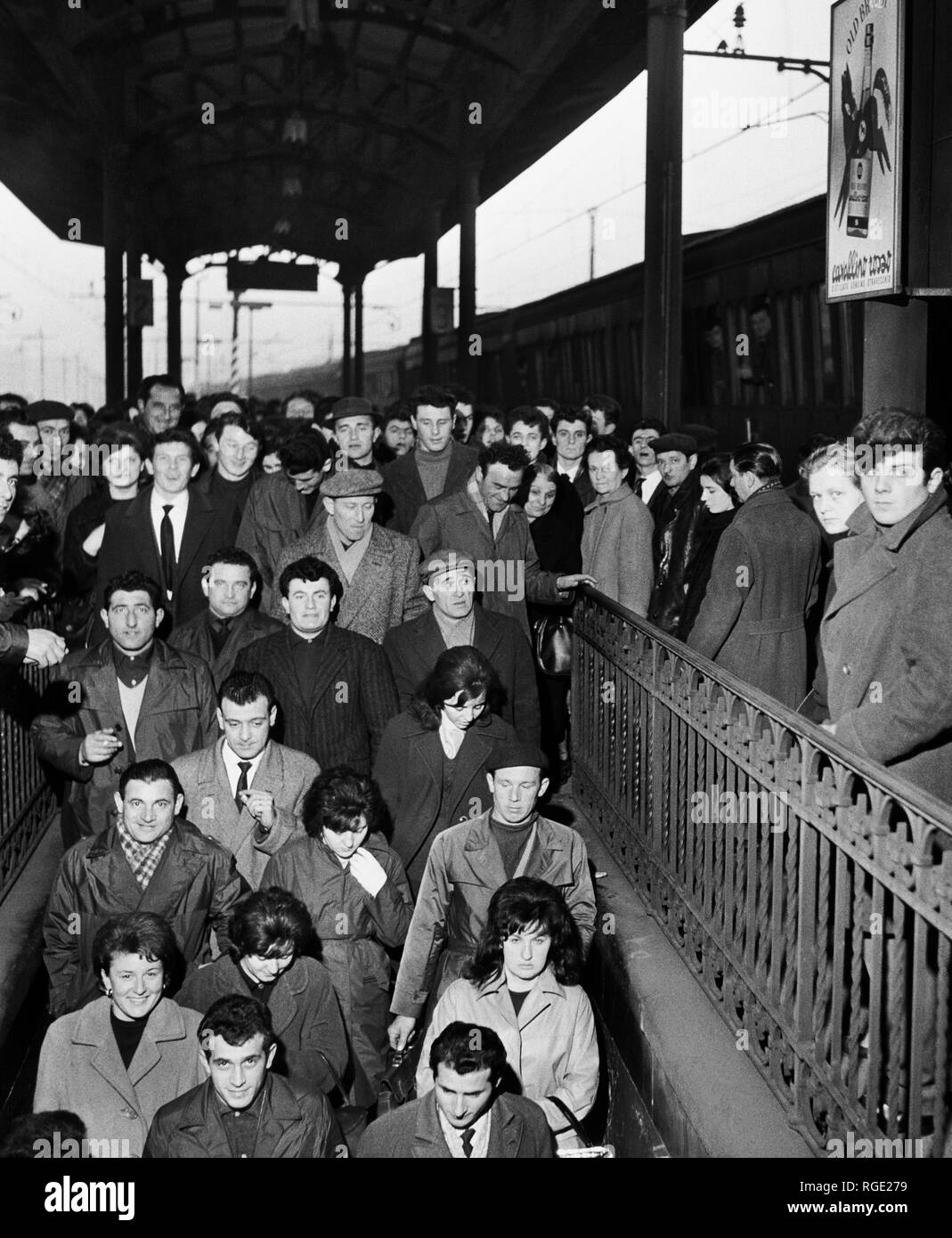 Italy, Lombardy, Milan, workers commute to lambrate station, 1962 Stock Photo