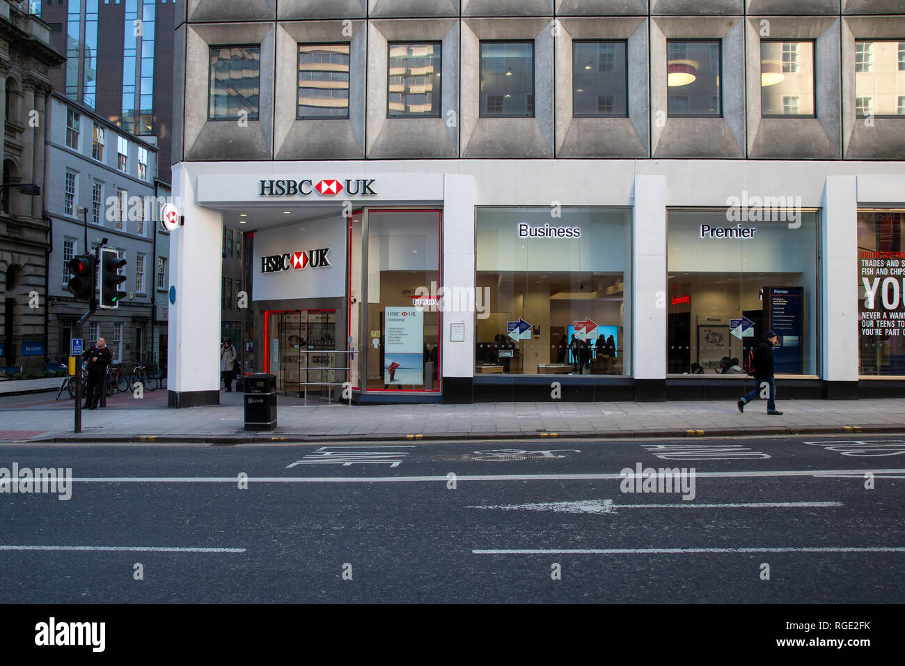 A branch of an HSBC bank on Park Row in Leeds City centre Stock Photo