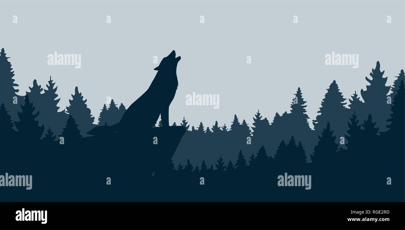 howling wolf on a cliff in the forest vector illustration EPS10 Stock Vector