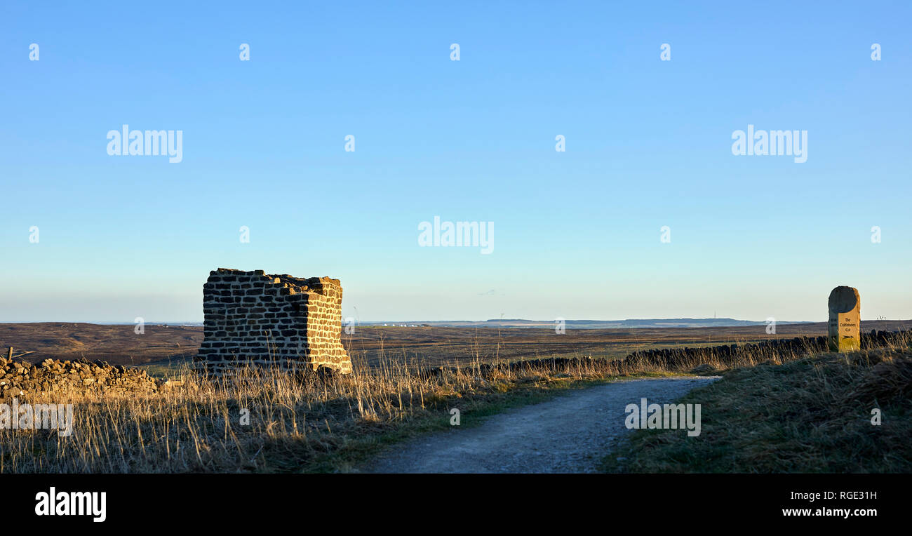 COLD STONES CUT, GREENHOW, HARROGATE, N YORKS, UK. 28th Jan 2019. On a bright but bitterly cold late afternoon, a view South East across Nidderdale to Stock Photo
