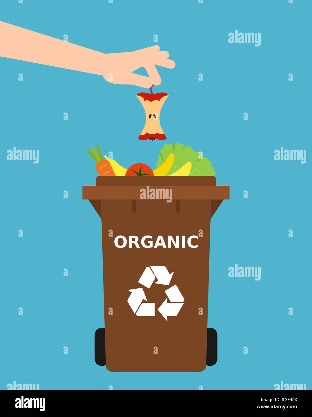 Hand throwing an eaten applel into a recycle bin. Recycling organic ... - Recycle Hip Creative Draining Apples