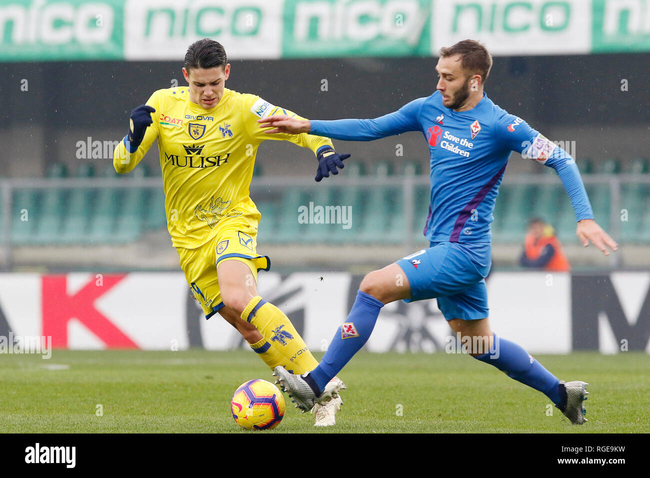 Foto Paola Garbuio/LaPresse 27 gennaio 2019 Verona, Italia sport calcio Chievo Verona  vs Fiorentina- Campionato di calcio Serie A TIM 2018/2019 - stadio Bentegodi Nella foto: stepinski mariusz  Photo Paola Garbuio/LaPresse January 27, 2019 Verona, Italy sport soccer Chievo Verona  vs Fiorentina - Italian Football Championship League A TIM 2018/2019 -  stadio Bentegodi. In the pic:stepinski mariusz Stock Photo