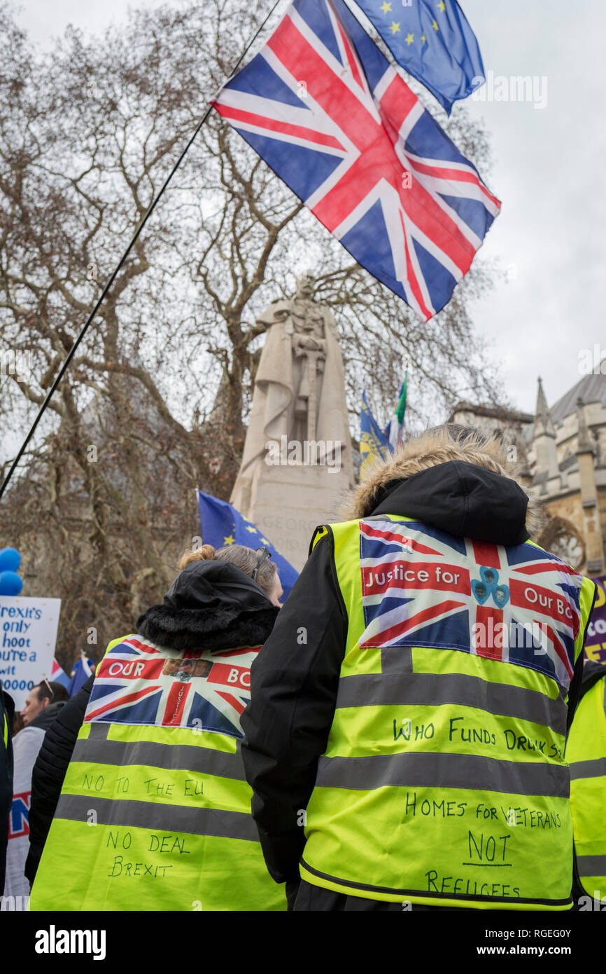 London, UK. 29th January, 2019.On the day that the UK Parliament once again votes on an amendment of Prime Minister Theresa May's Brexit deal that requires another negotiation with the EU in Brussels, far-right pro-Remain protesters gather outside the House of Commons, on 29th January 2019, in Westminster, London, England. Photo by Richard Baker / Alamy Live News. Stock Photo