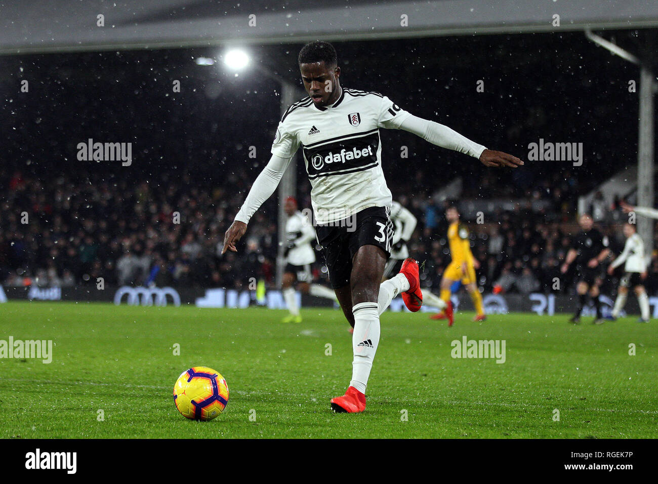 London, UK. 29th January, 2019. Ryan Sessegnon of Fulham in action. Premier League match, Fulham v Brighton & Hove Albion at Craven Cottage in London on Tuesday 29th January 2019.  this image may only be used for Editorial purposes. Editorial use only, license required for commercial use. No use in betting, games or a single club/league/player publications. pic by Steffan Bowen/Andrew Orchard sports photography/Alamy Live news Stock Photo