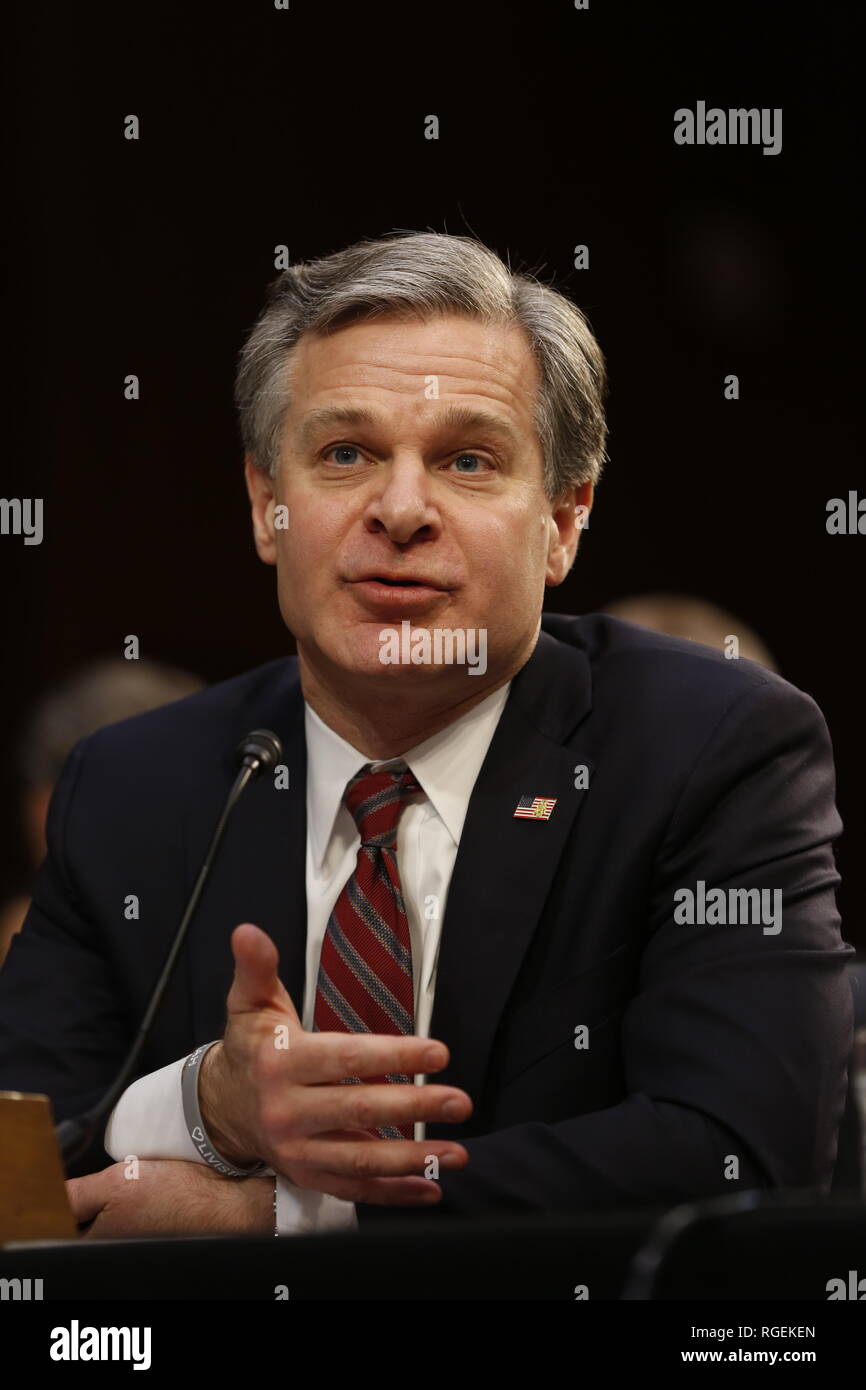 Washington DC, USA. 29th January, 2019. Director Christopher Wray, Federal Bureau of