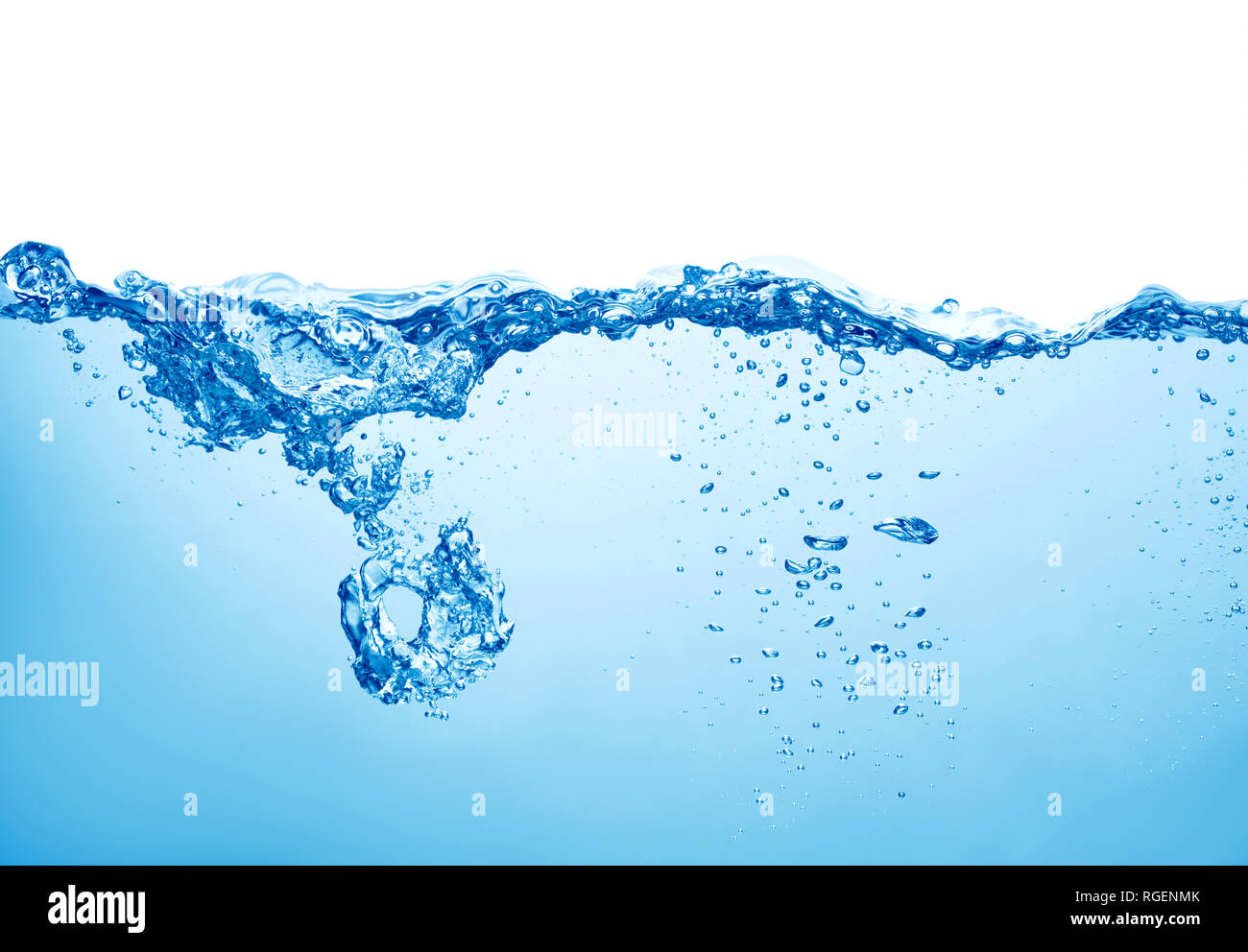 blue water with air bubbles on white background Stock Photo