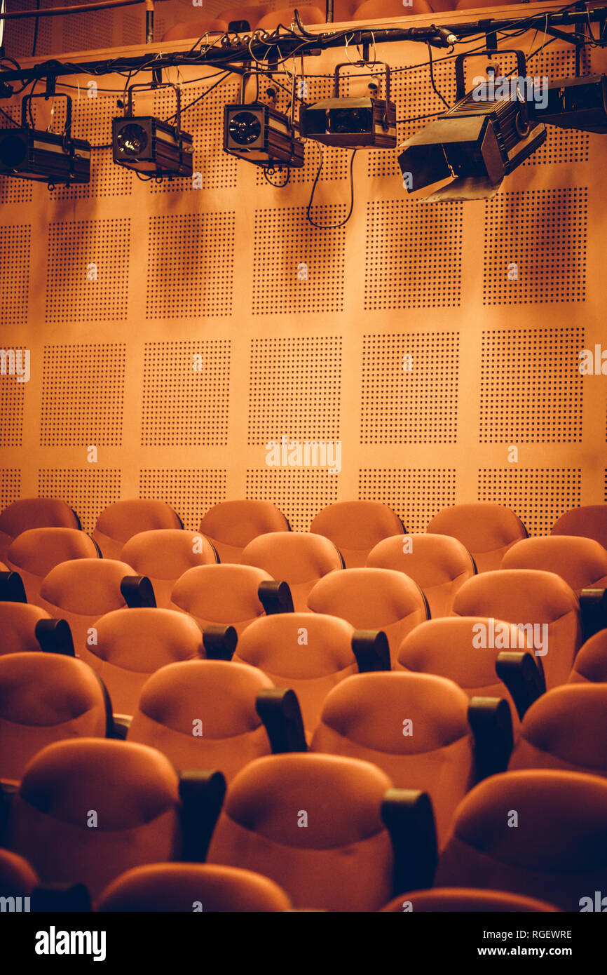 Lights and rows of seats in a cinema hall Stock Photo Alamy