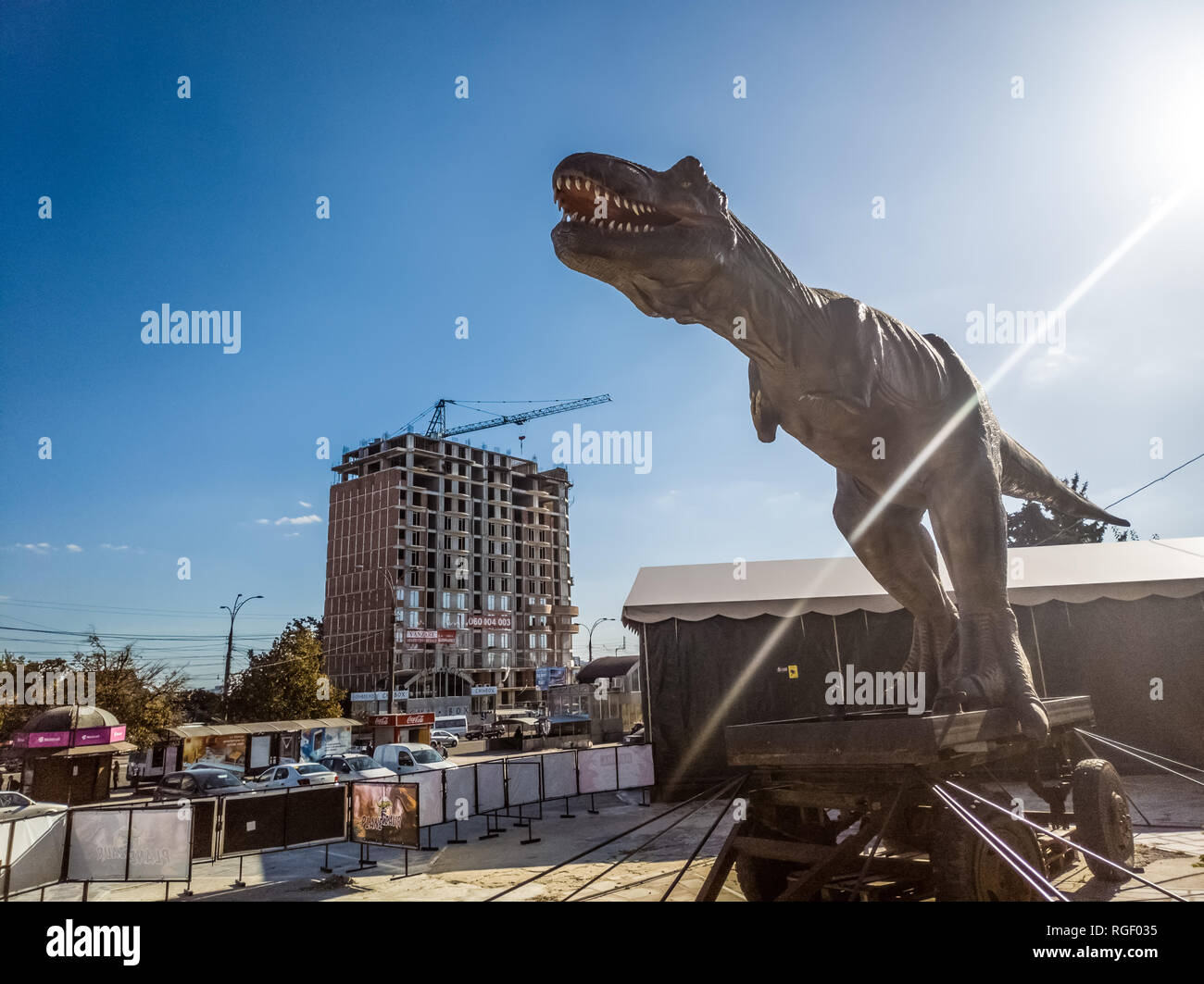 5 october 2018 huge dinosaur at the exhibition, Chisinau, Moldova Stock