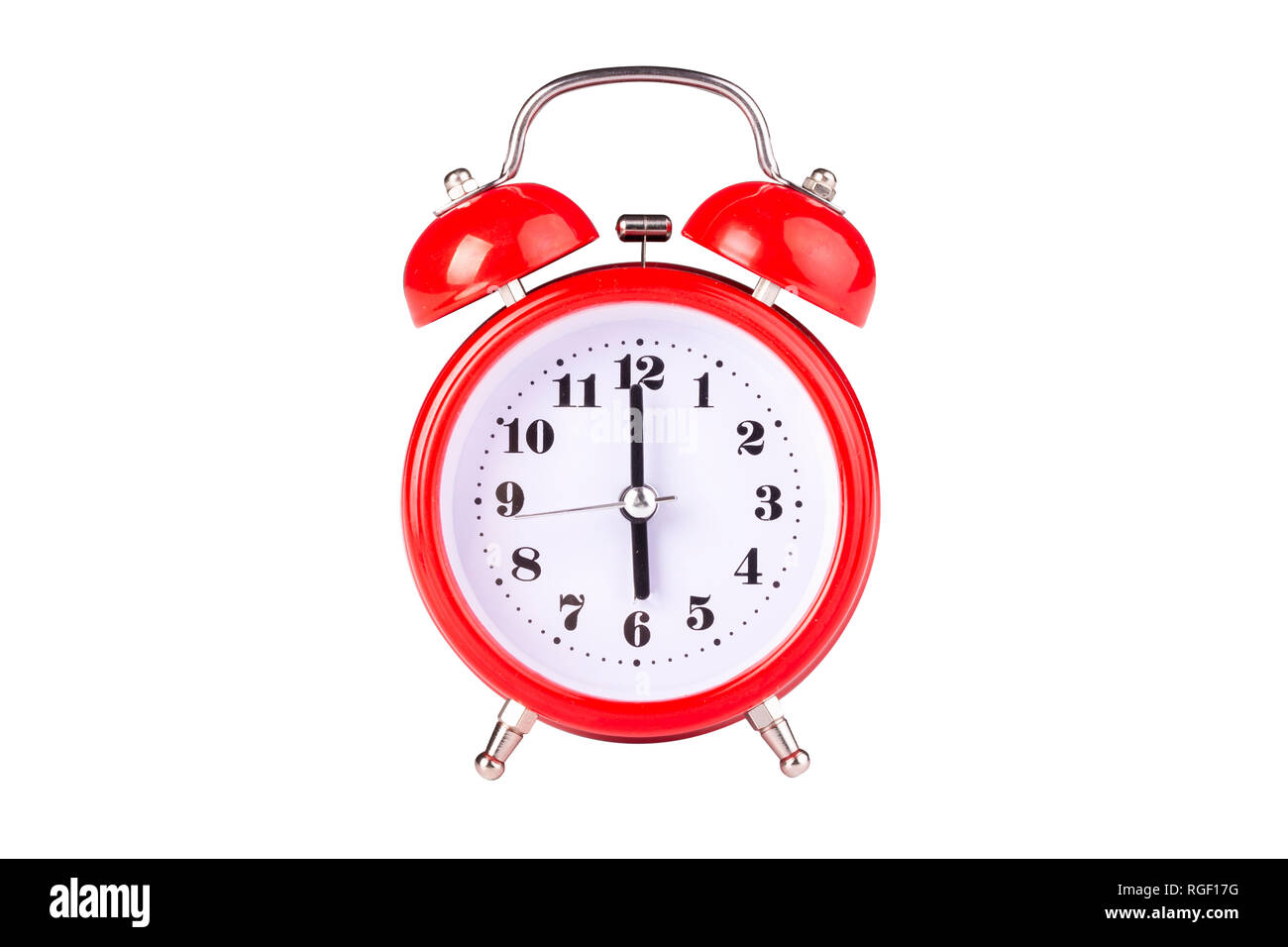 red alarm clock isolated on white background Stock Photo - Alamy