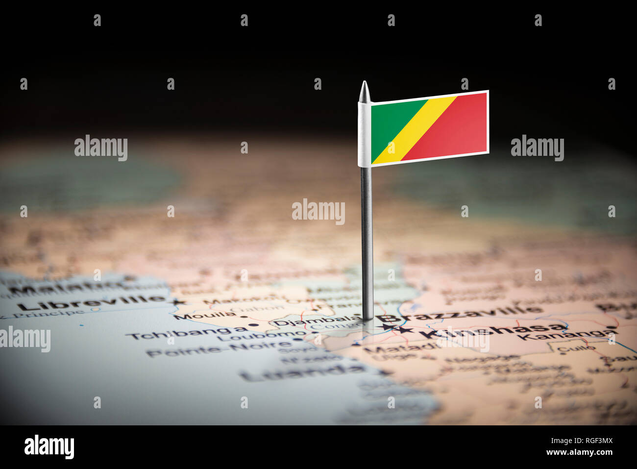 Congo marked with a flag on the map Stock Photo - Alamy