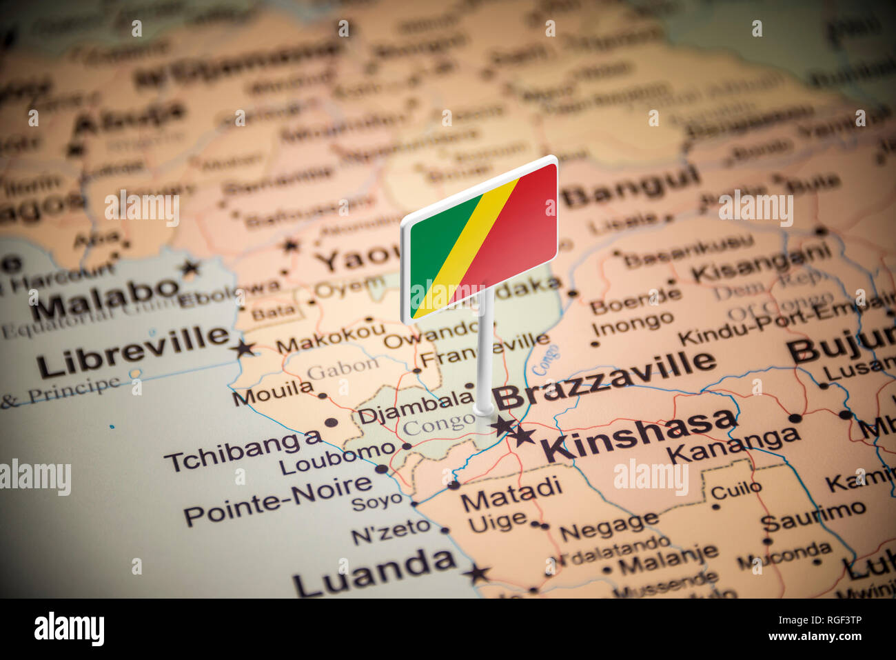 Congo marked with a flag on the map Stock Photo - Alamy