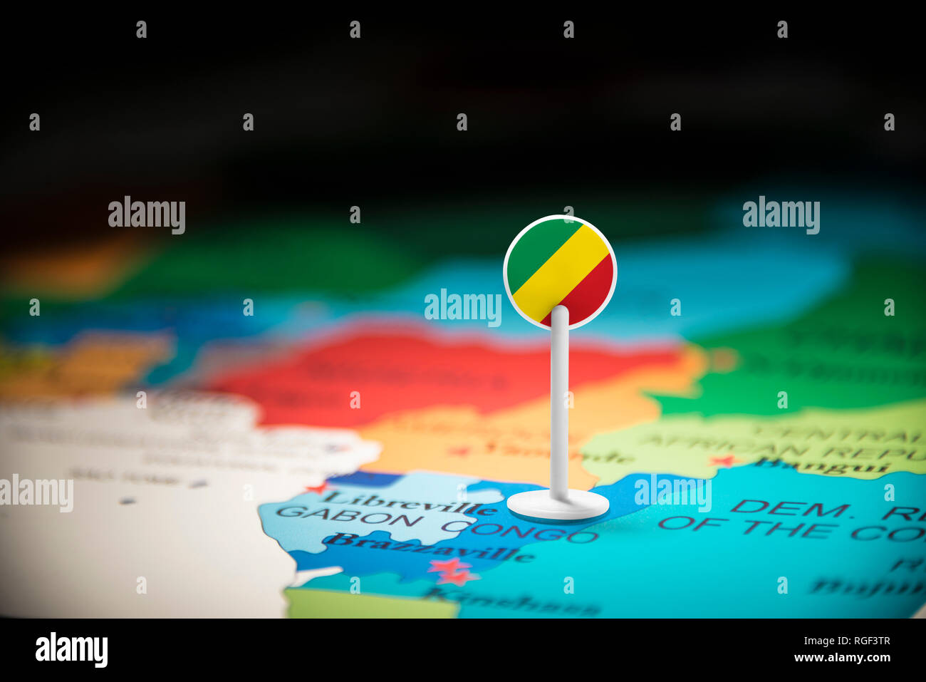 Congo marked with a flag on the map Stock Photo - Alamy
