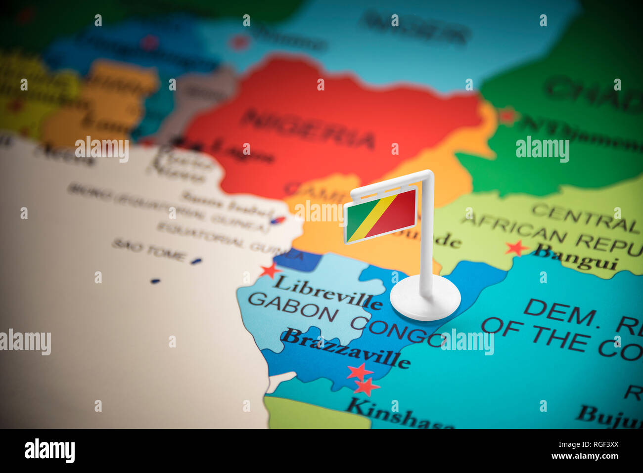 Congo marked with a flag on the map Stock Photo - Alamy