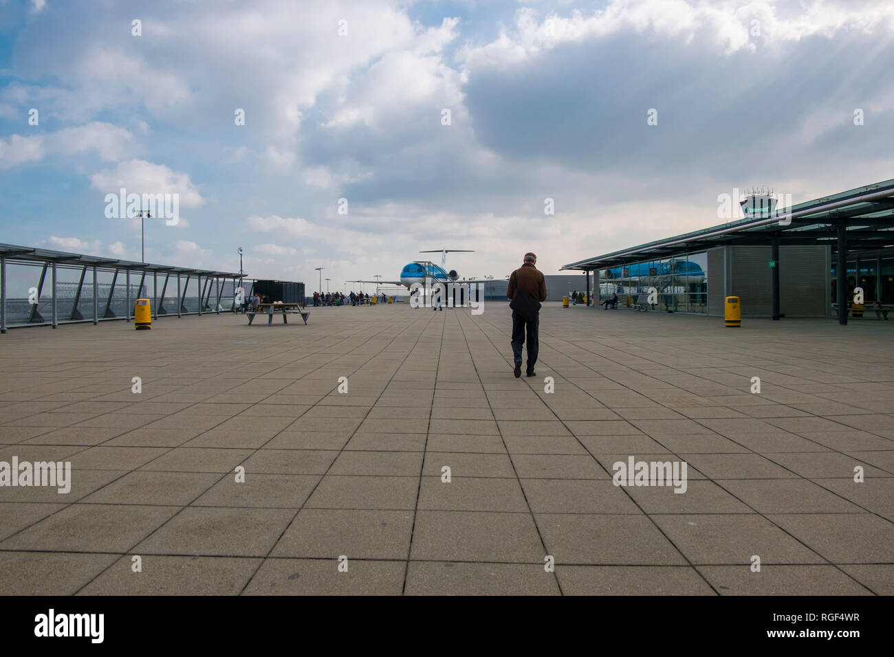 At the plane observation deck at Schiphol airport in Amsterdam in the Netherlands. Stock Photo