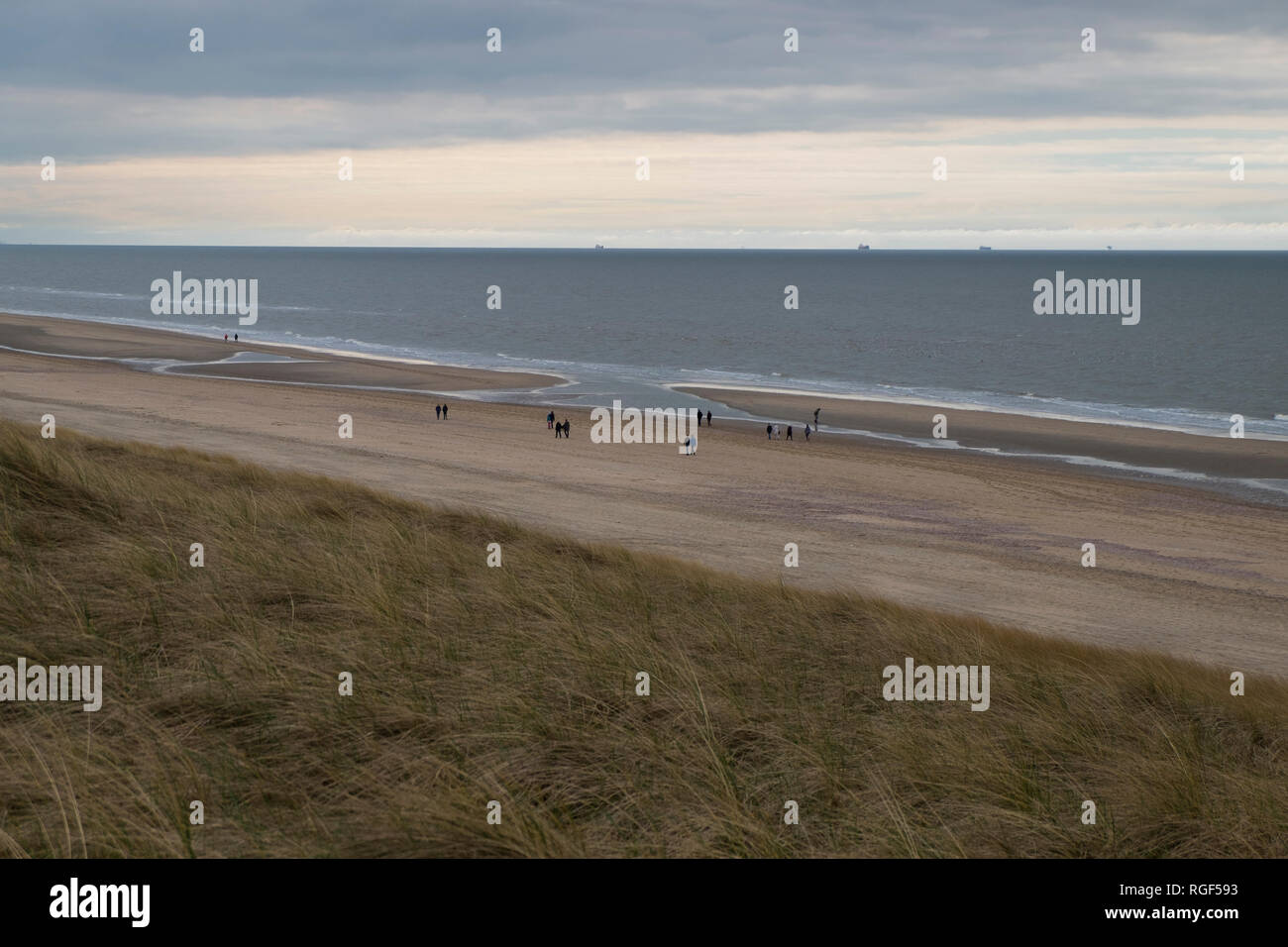 A Netherlands beach on a stormy late winter day on the North Sea Stock