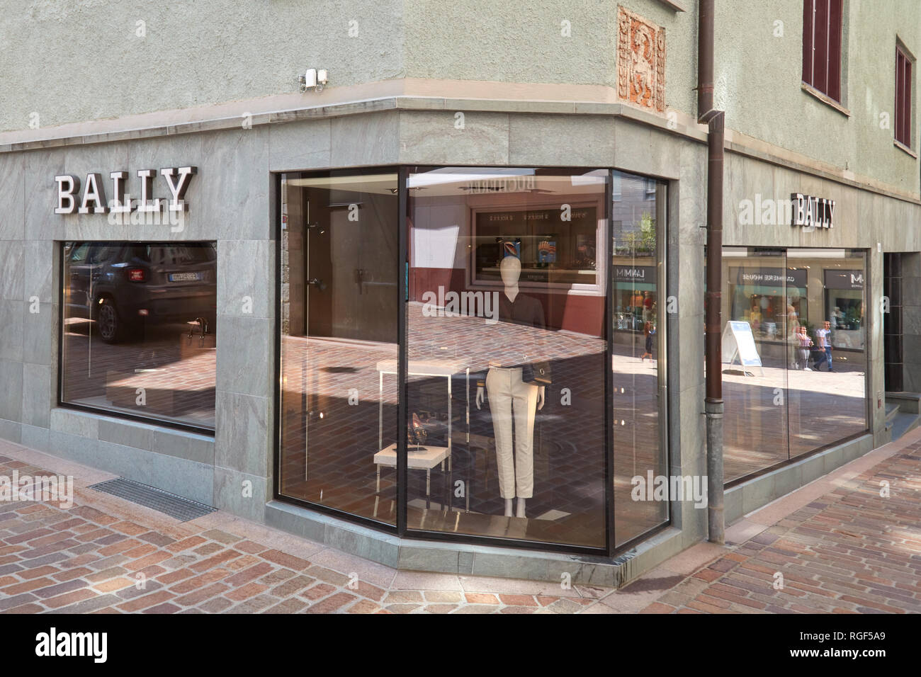 SANKT MORITZ, SWITZERLAND - AUGUST 16, 2018: Bally luxury store in a sunny summer day in Sankt Moritz, Switzerland Stock Photo