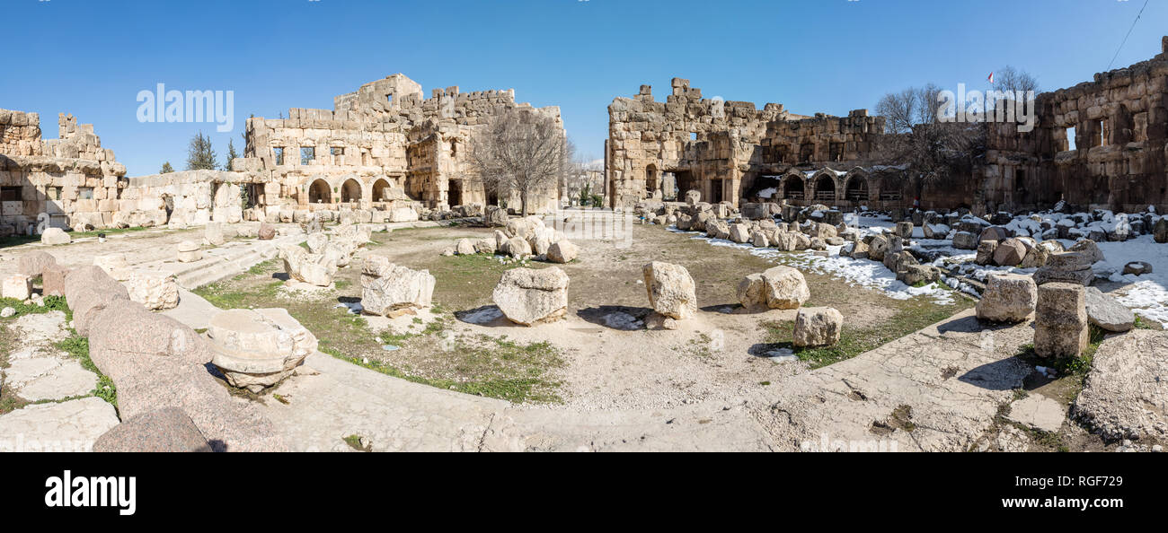 Hexagonal forecourt, Heliopolis Roman ruins, Baalbek, Lebanon Stock Photo