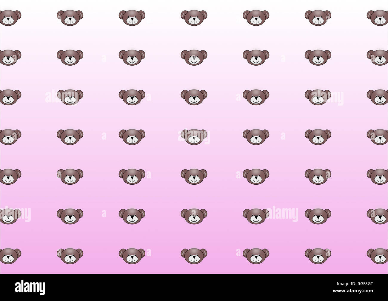 Teddy bear icons on blurred pink background, cartoon style, baby, girl, childlike Stock Photo