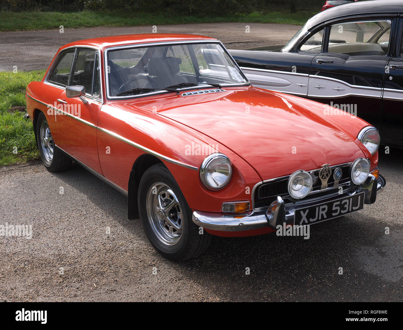 Classic 1970 MGB at Willingham woods Stock Photo