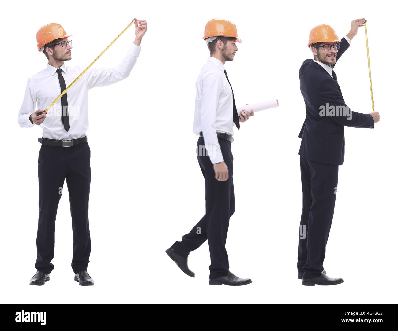 in full growth .qualified engineer architect isolated on white Stock